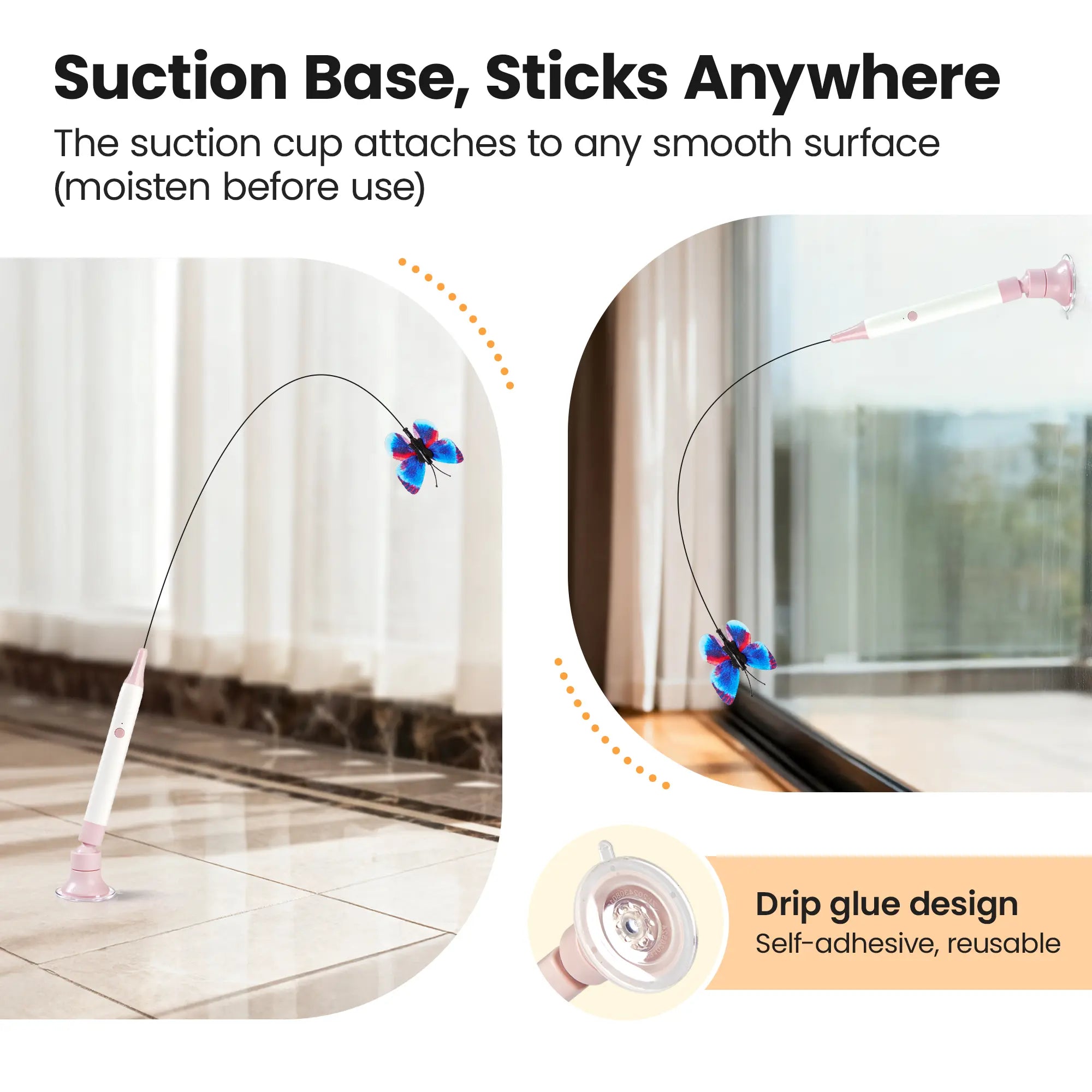 Interactive Butterfly Cat Wand Toy with USB Rechargeable Spinner