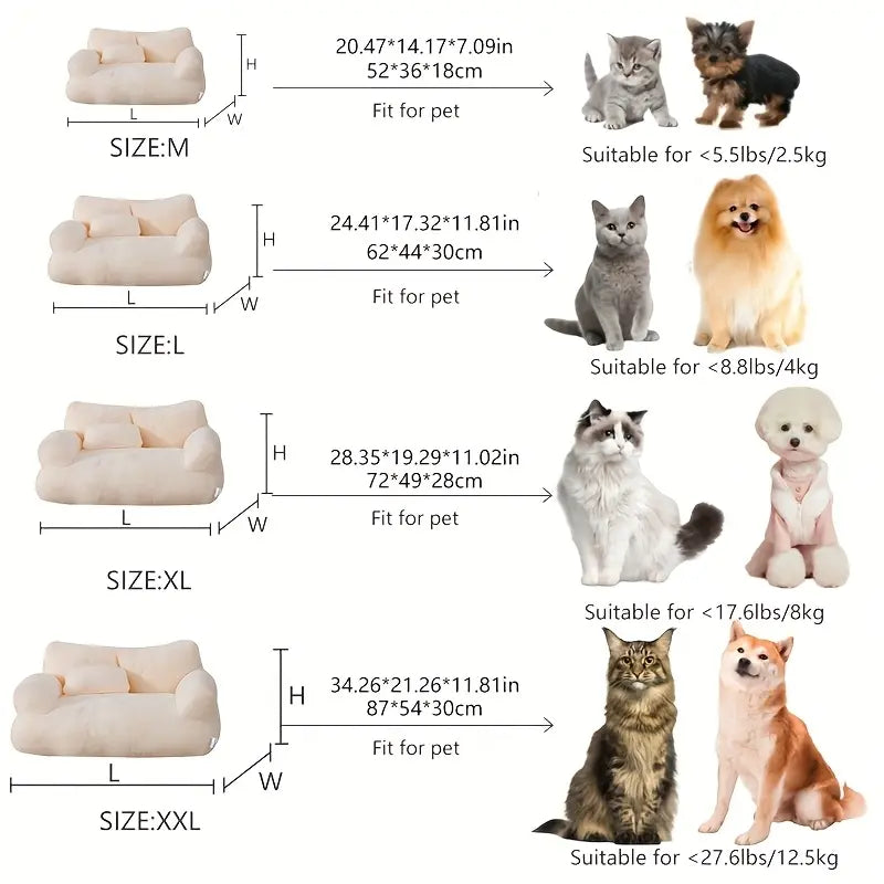 Premium All-Season Pet Sofa Bed, Ultra-Soft and Warm with Washable Removable Cover and Non-Slip Base for Small to Medium Pets