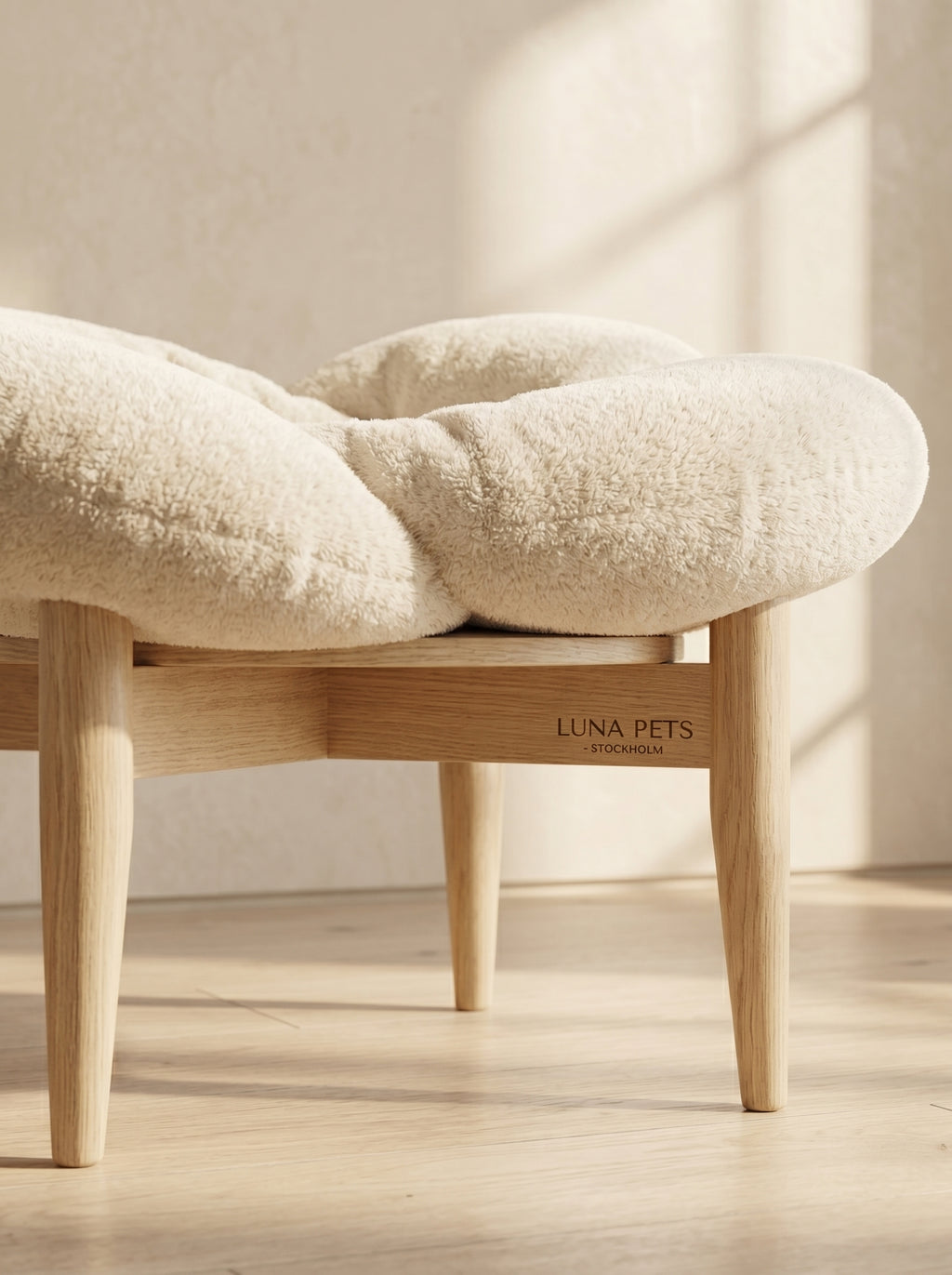 Plush Flower Cat Bed with Wooden Base