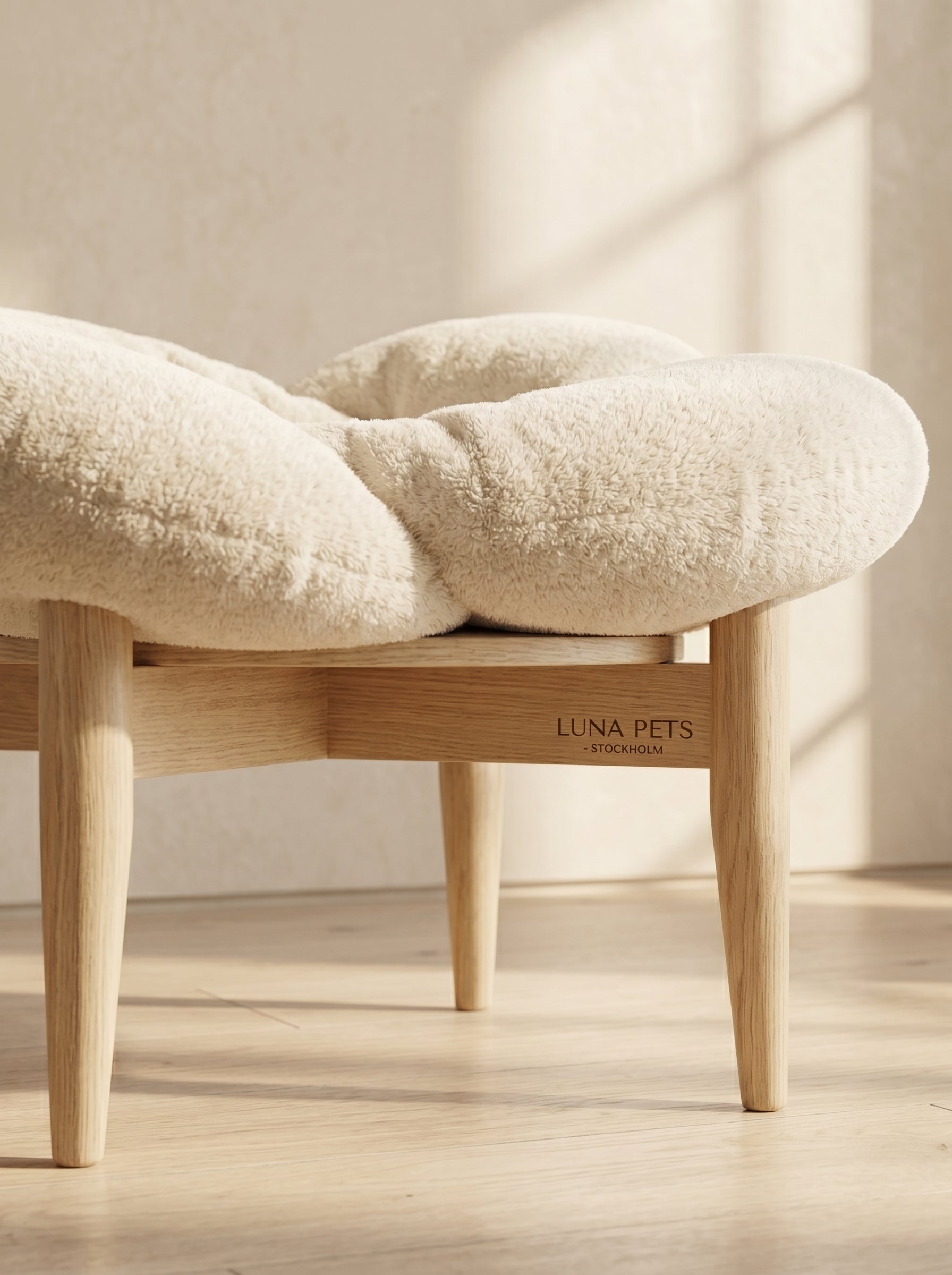 Plush Flower Cat Bed with Wooden Base