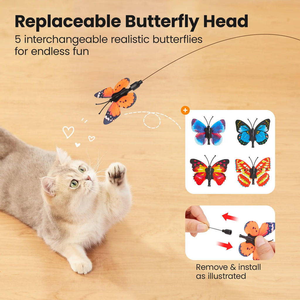 Interactive Butterfly Cat Wand Toy with USB Rechargeable Spinner